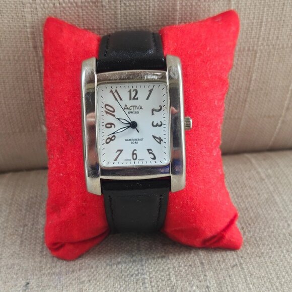 Activa Swiss Ladies Wristwatch Black Leather Strap Quartz Analog Swiss Mov Watch - Picture 4 of 13